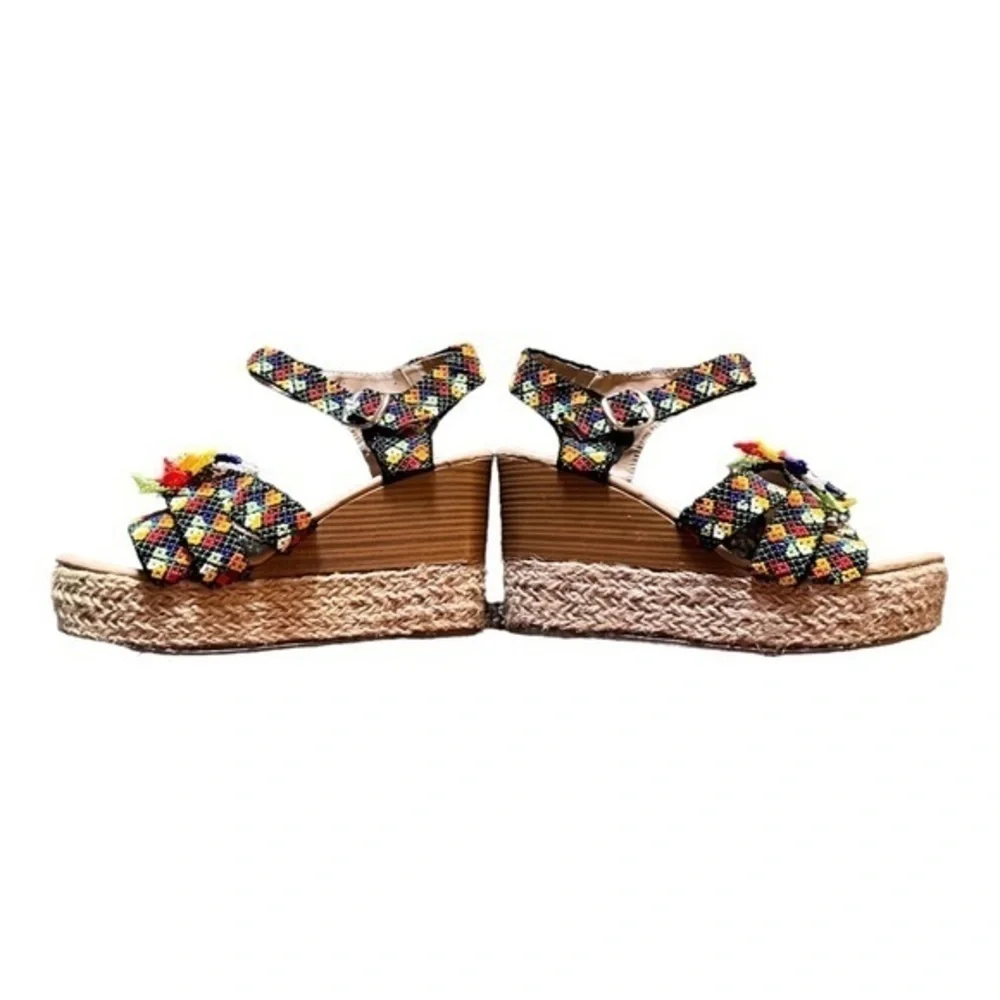 Aby y2k tropical seed beaded wedge slingback espadrilles hemp rope sandals